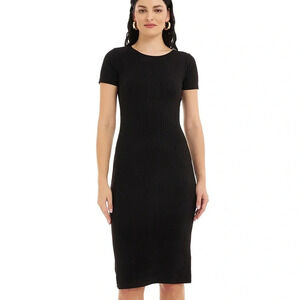 Donna Karan Black Ribbed Bodycon Sweater Midi Dress Women’s Size Medium M